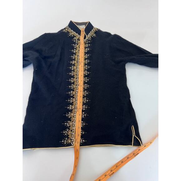 Vintage Paris Cecile Bermuda Black/Gold/Pearl Beaded Lined Wool Cardigan- 36(S) - Picture 7 of 8